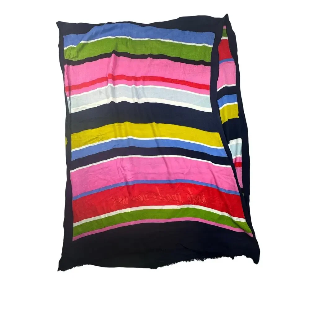 Kate Spade New York Flag Stripe Oblong Scarf Wrap Gold Foil Logo